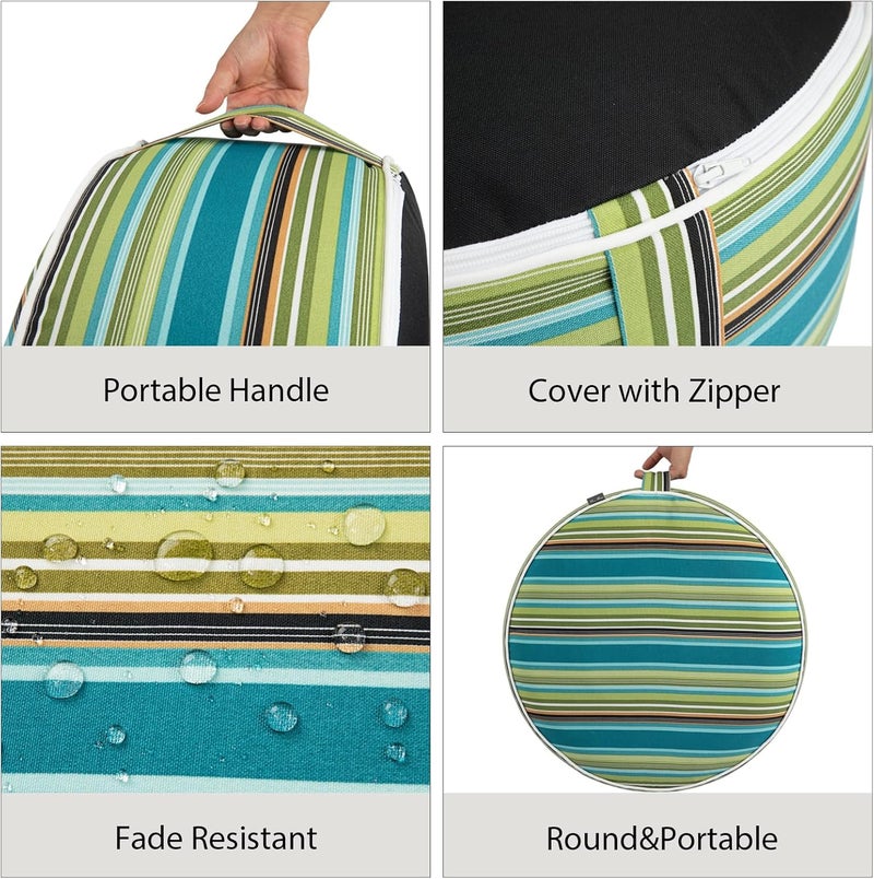 FUNHOME Inflatable Outdoor Ottoman with Air Pump,20"x9" Portable Patio Pouf,Water Resistant,Fade-Resistant,Round Blow Up Footrest Stools for Home Garden Camping Travel(Green Stripe) - Image 4